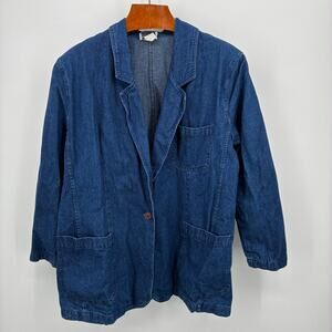 DAK Vintage Denim Blazer Jacket Size 1X Made in USA Cotton Blue